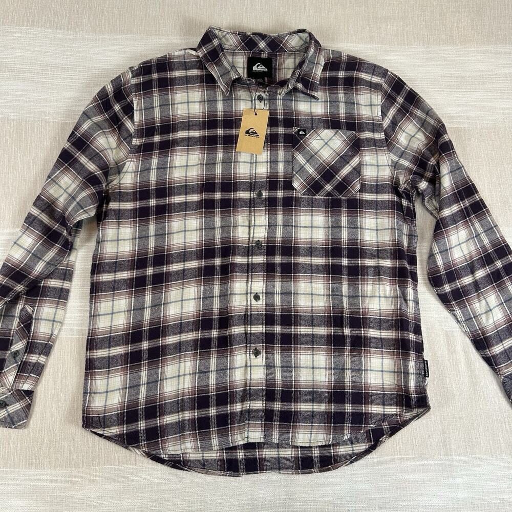 Quiksilver NWT Sz XL Mens Long Sleeve Flannel Shirt Purple Plaid Button Up - Picture 1 of 9